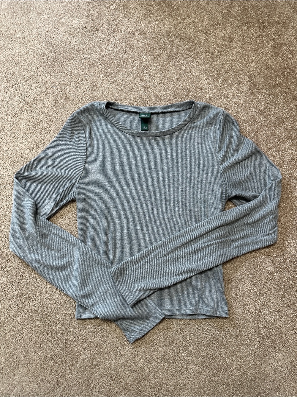 wild fable Gray Ribbed Long-Sleeve Tee